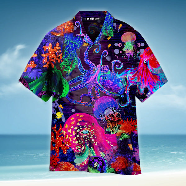 Neon Octopus Hawaiian Shirt With Pocket| SP1066