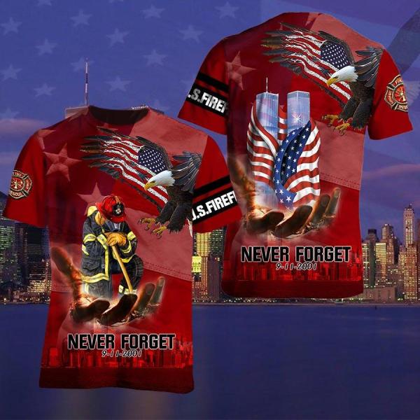 Never Forget 9-11-2001 Firefighter With Eagle And American Flag 3D All Over Print | For Men & Women | Adult | HP1420-BehighStyle