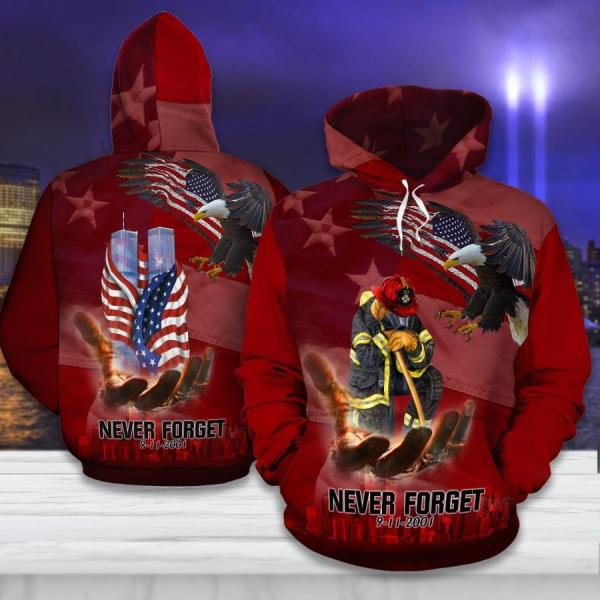 Never Forget 9-11-2001 Firefighter With Eagle And American Flag 3D All Over Print | For Men & Women | Adult | HP1420-BehighStyle