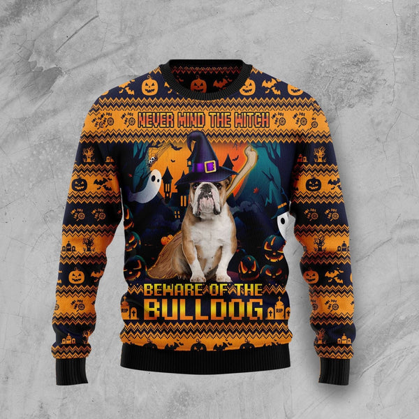 Never Mind The Witch But The Bulldog Halloween Ugly Christmas Sweater | Adult | US2333