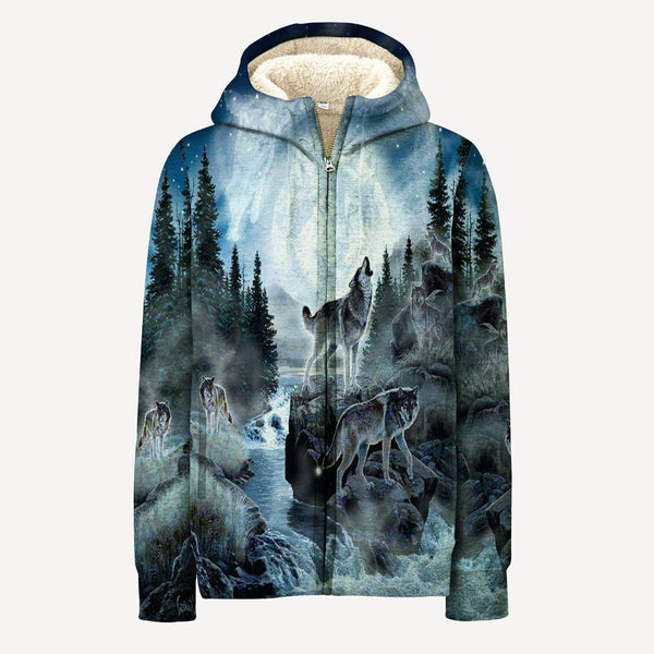 Night Wolf Native American Fleece Zip Hoodie All Over Print | FZ604