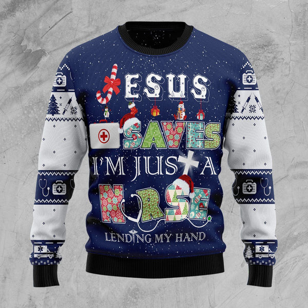 Nurse Life Jesus Saves Ugly Christmas Sweater | Adult | US2061