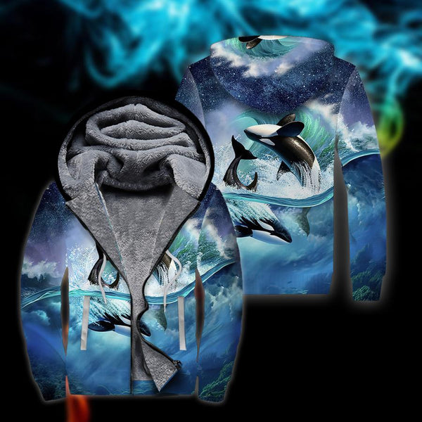 Ocean Whale Fleece Zip Hoodie All Over Print | FZ375