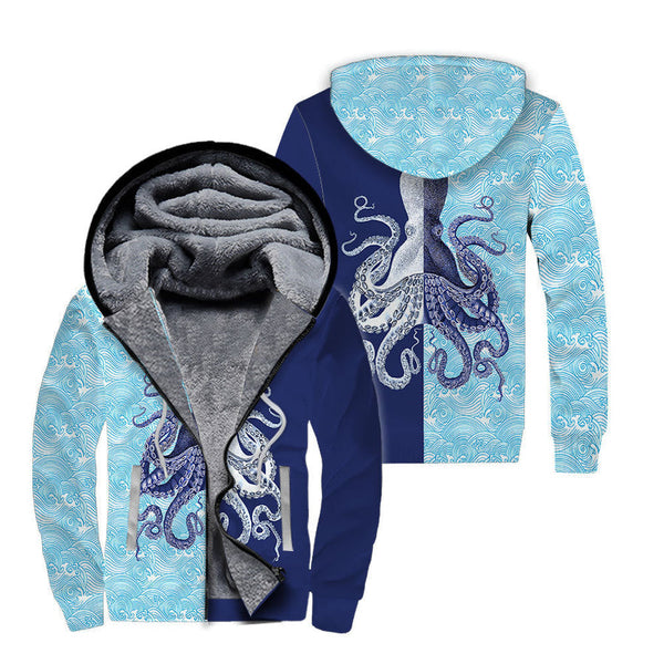 Octopus Blue Fleece Zip Hoodie All Over Print | FZ364