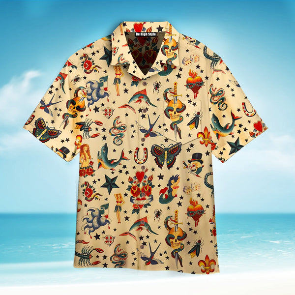 Old School Tatoo Summer Funny Hawaiian Shirt With Pocket| SP1035