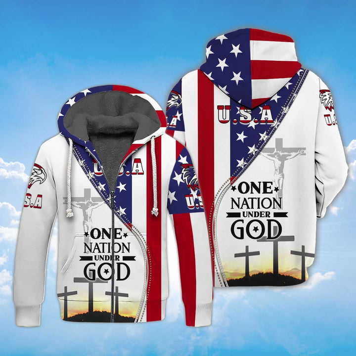 One Nation Under God Patriotic American Flag Fleece Zip Hoodie All Over Print | For Men & Women | FZ154-BehighStyle