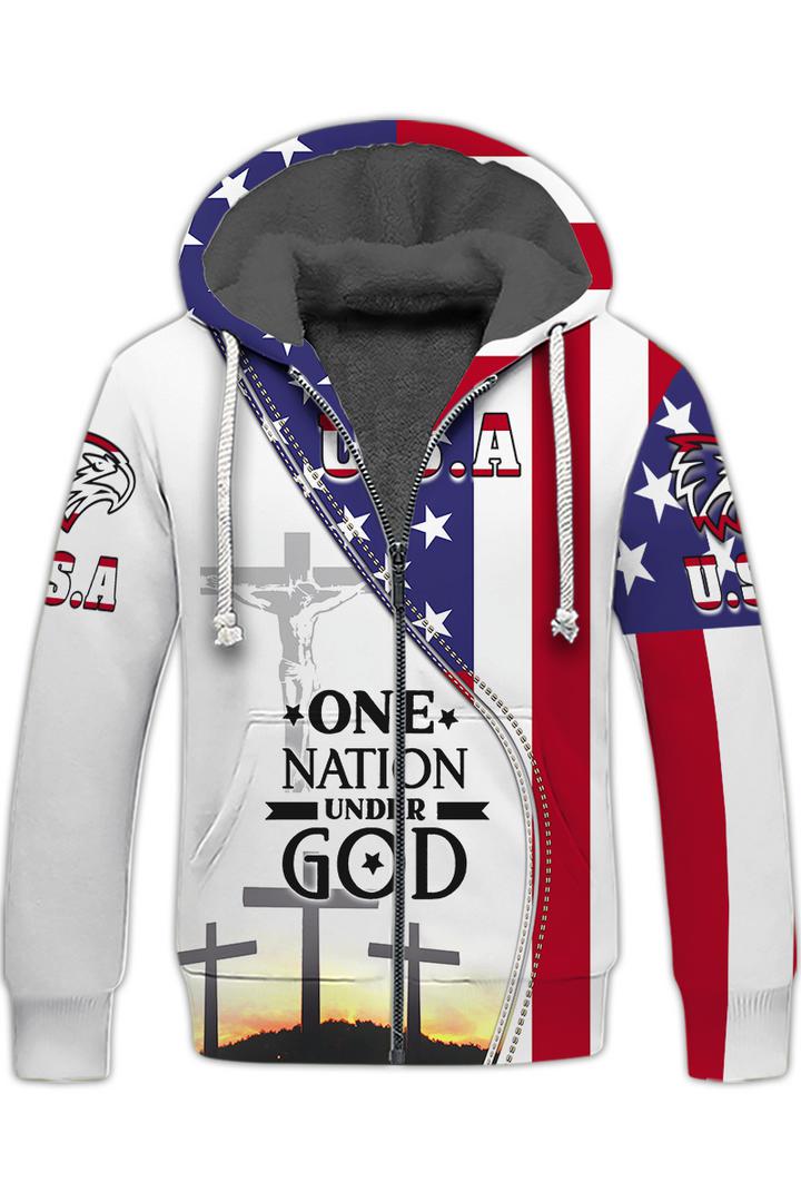 One Nation Under God Patriotic American Flag Fleece Zip Hoodie All Over Print | For Men & Women | FZ154-BehighStyle