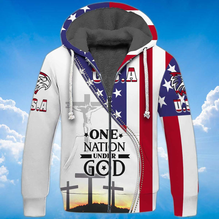 One Nation Under God Patriotic American Flag Fleece Zip Hoodie All Over Print | For Men & Women | FZ154-BehighStyle