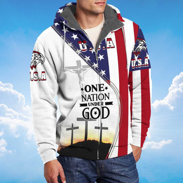 One Nation Under God Patriotic American Flag Fleece Zip Hoodie All Over Print | For Men & Women | FZ154-BehighStyle