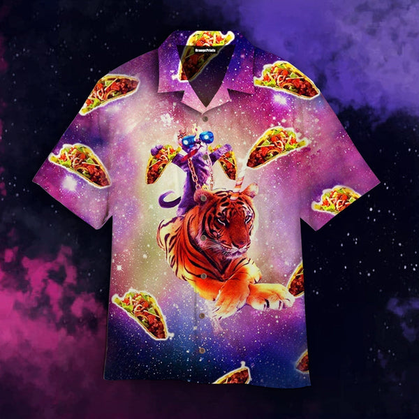 Outer Space Galaxy Funny Cat Pimp Daddy On Tiger Unicorn Flying Tacos Aloha Hawaiian Shirt | For Men & Women | HW618-BehighStyle