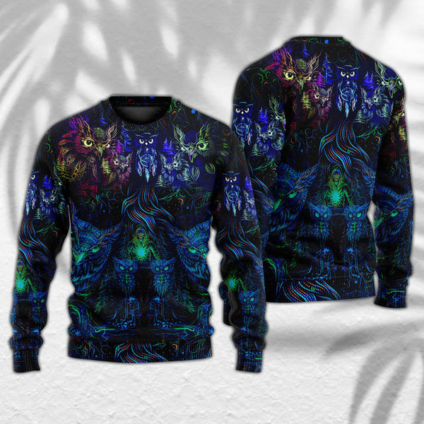 Owl And Witch Darkness Colorful Ugly Christmas Sweater | Adult | US2406