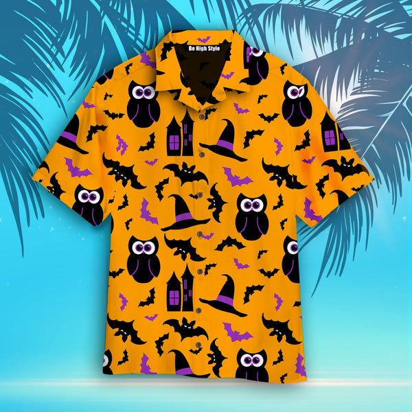 Owl Halloween Pattern Orange Hawaiian Shirt | HW2804