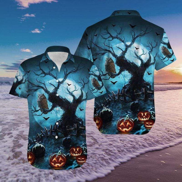 Owl Night With Pumpkin Halloween Hawaiian Shirt | HW2900