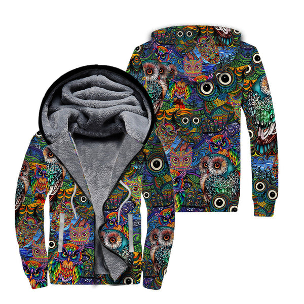 Owls Noctilucent Fleece Zip Hoodie All Over Print | FZ370