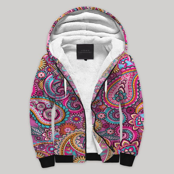 Paisley Sherpa Fleece Zip Hoodie All Over Print | FZ672