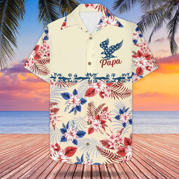 Papa American Eagle Flag 4Th Of July Custom Name Hawaiian Shirt | For Men & Women | HN728-BehighStyle