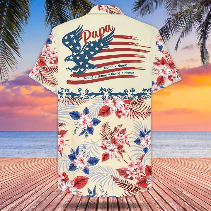 Papa American Eagle Flag 4Th Of July Custom Name Hawaiian Shirt | For Men & Women | HN728-BehighStyle