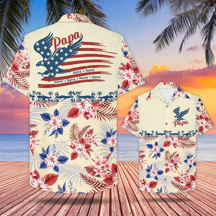 Papa American Eagle Flag 4Th Of July Custom Name Hawaiian Shirt | For Men & Women | HN728-BehighStyle