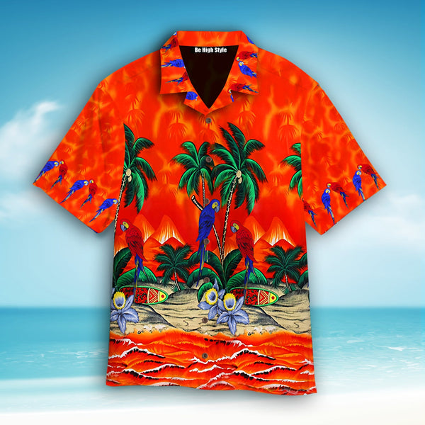 Parrot And Coconut Tree Hawaiian Shirt With Pocket| SP1009