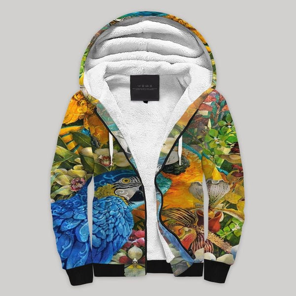 Parrot Colourful Fleece Zip Hoodie All Over Print | FZ863