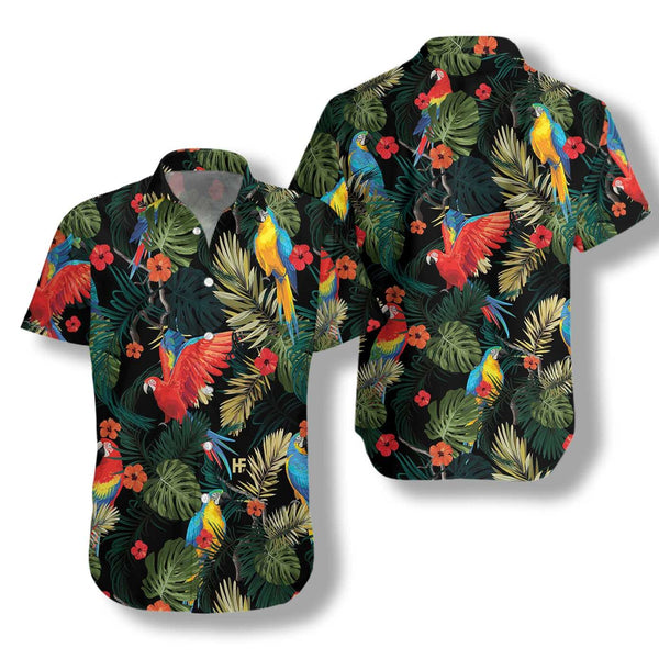 Parrots Dark Tropical Pattern Hawaiian Shirt | For Men & Women | HW1396-BehighStyle