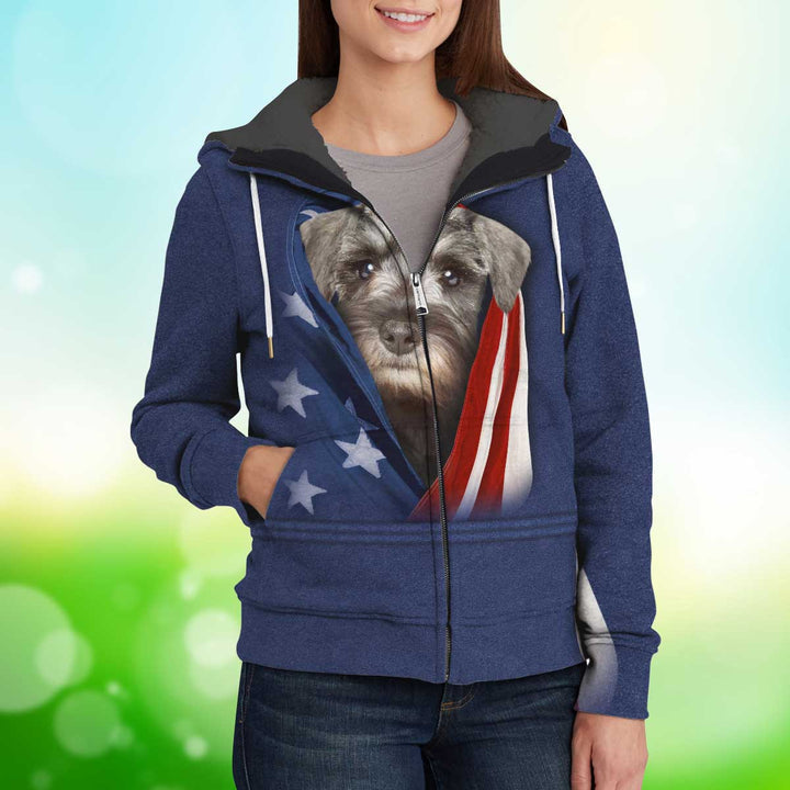 Patriot Schnauzer Dog Fleece Zip Hoodie All Over Print | For Men & Women | FZ150-BehighStyle