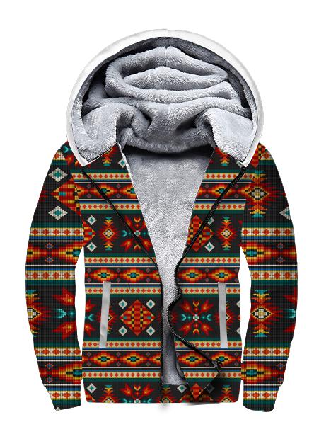 Pattern Red Native American Fleece Zip Hoodie All Over Print | FZ582