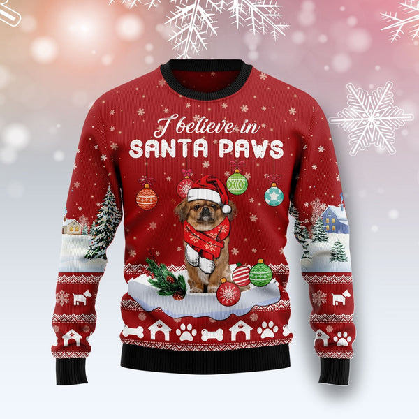 Pekingese Dog I Believe In Santa Paws Ugly Christmas Sweater | Adult | US1782