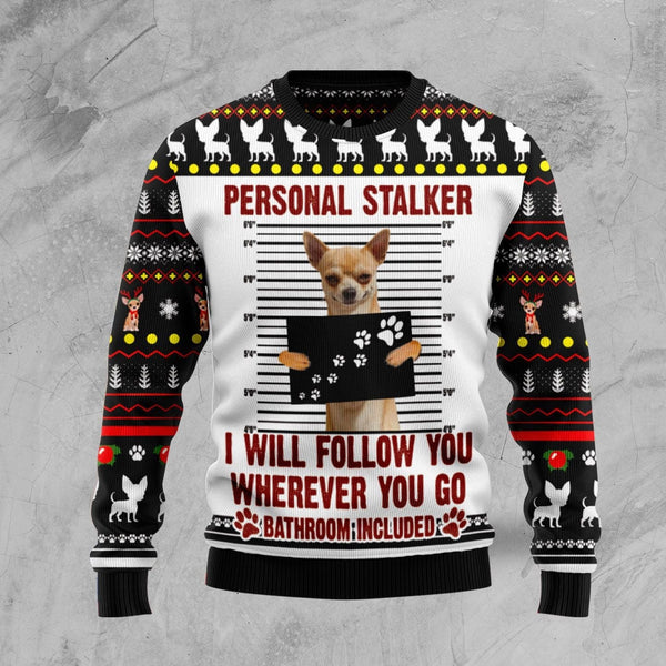 Personal Stalker Dog Bathroom Included Funny Ugly Christmas Sweater | Adult | US2329