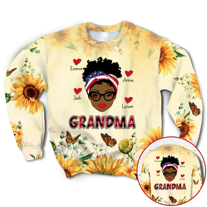 Personalized American Grandma With Hearts Sunflower 3D All Over Print | For Men & Women | Adult | CN113-BehighStyle