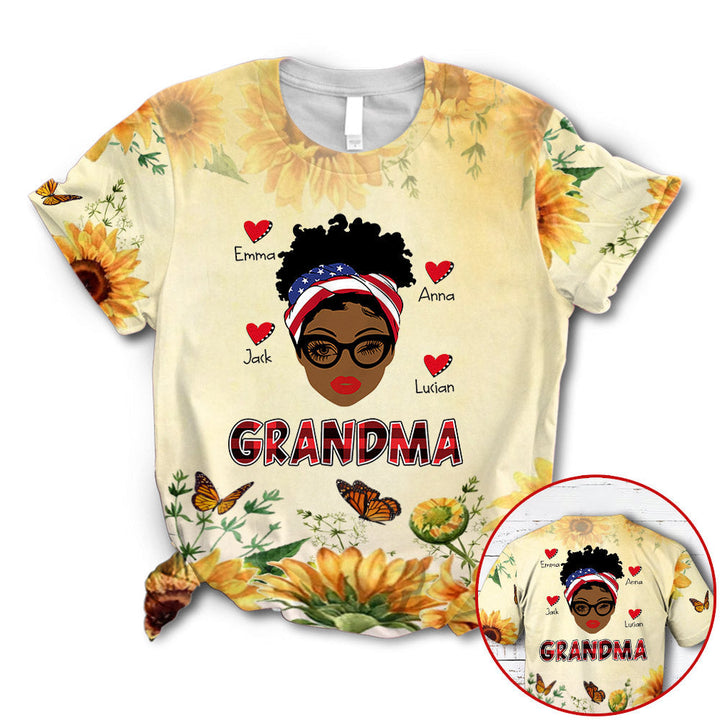 Personalized American Grandma With Hearts Sunflower 3D All Over Print | For Men & Women | Adult | CN113-BehighStyle