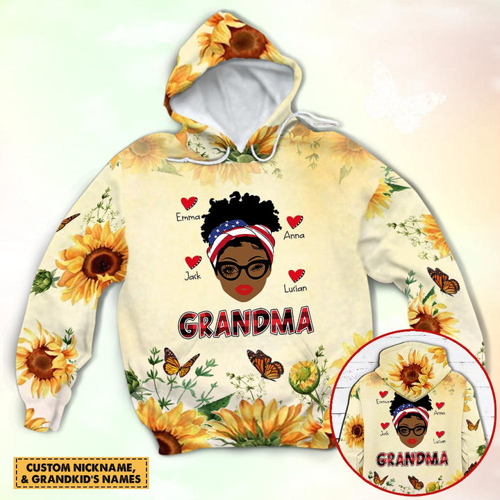 Personalized American Grandma With Hearts Sunflower 3D All Over Print | For Men & Women | Adult | CN113-BehighStyle