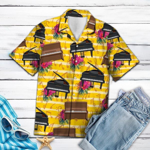 Piano For Vacation Yellow Black Youth Hawaiian Shirt | For Men & Women | HW1375-BehighStyle