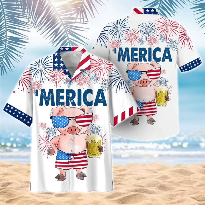 Pig America Flag 4Th Of July – Independence Day Hawaiian Shirt Set | For Men & Women | HS160-BehighStyle