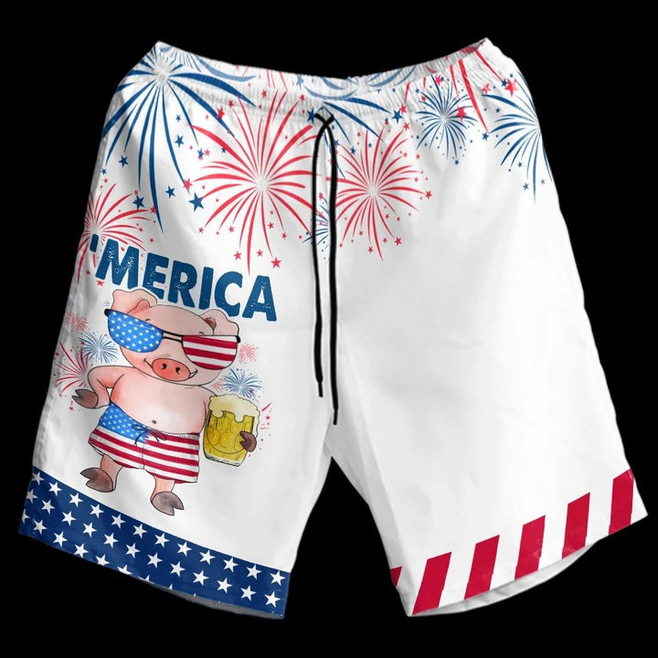 Pig America Flag 4Th Of July – Independence Day Hawaiian Shirt Set | For Men & Women | HS160-BehighStyle