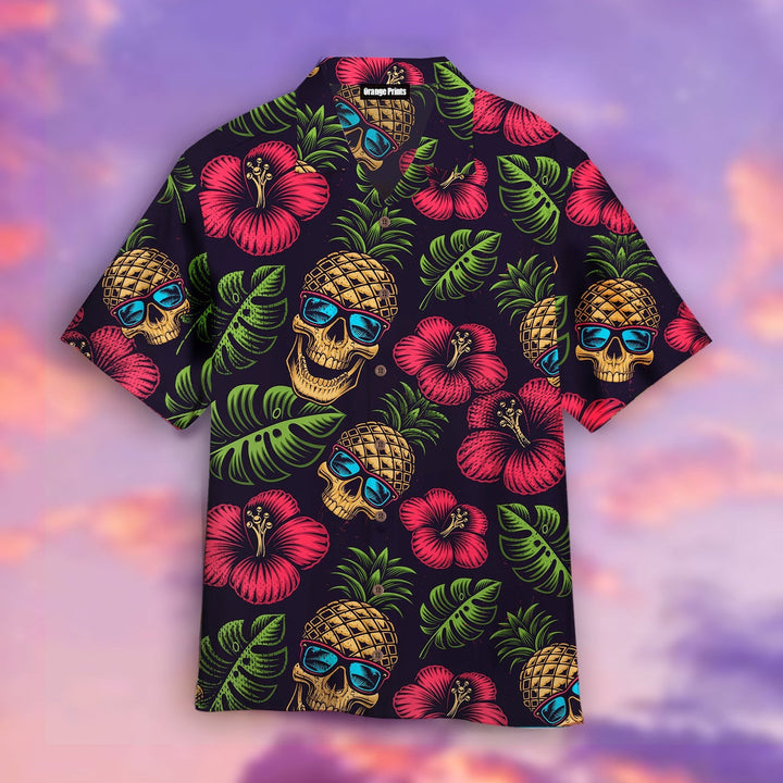 Pineapple Skull Hibiscus Black Hawaiian Shirt | For Men & Women | HW773-BehighStyle