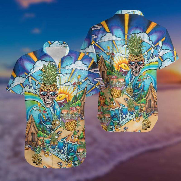 Pineapple Skull On The Beach Aloha Hawaiian Shirt | For Men & Women | HW749-BehighStyle