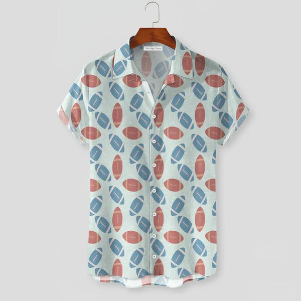 Pink And Blue Football On Mint Background Button Up Hawaiian Shirt | HW3361