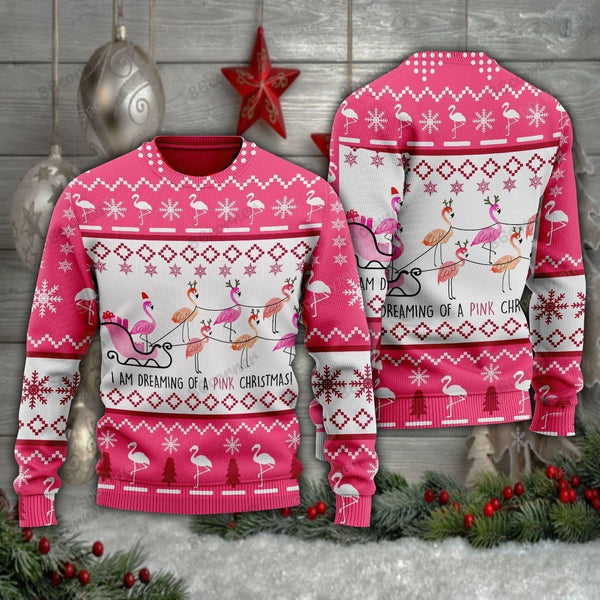 Pink Christmas Flamingo Santan Ugly Christmas Sweater | Adult | US2175