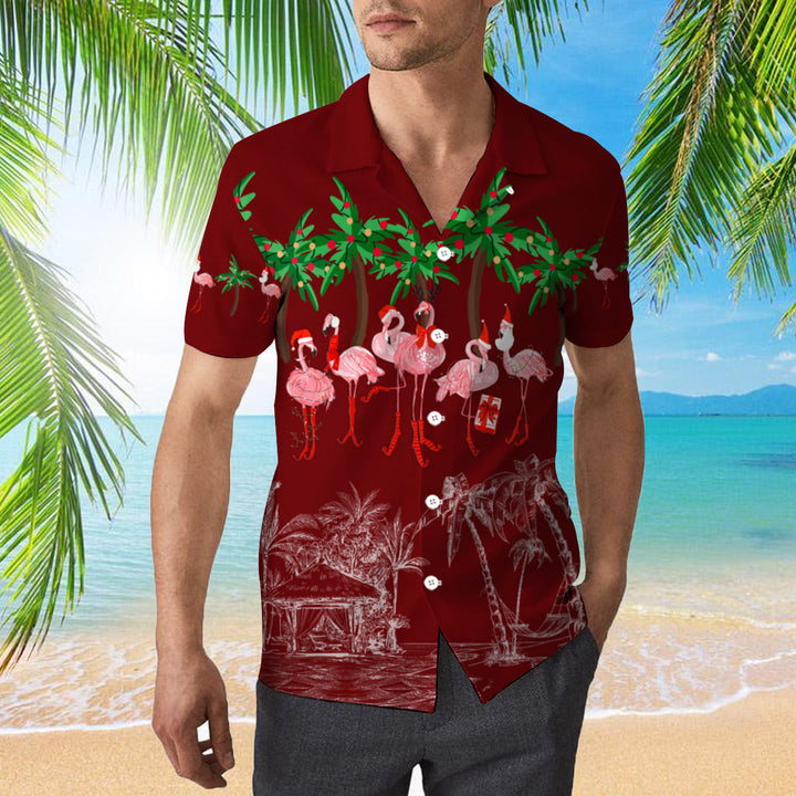 Pink Flamingo Happy Christmas In July Hawaiian Shirt | For Men & Women | HW680-BehighStyle