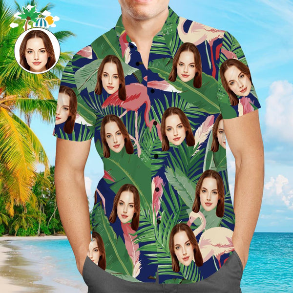 Pink Flamingo Holiday Beach Custom Photo Hawaiian Shirt | P131