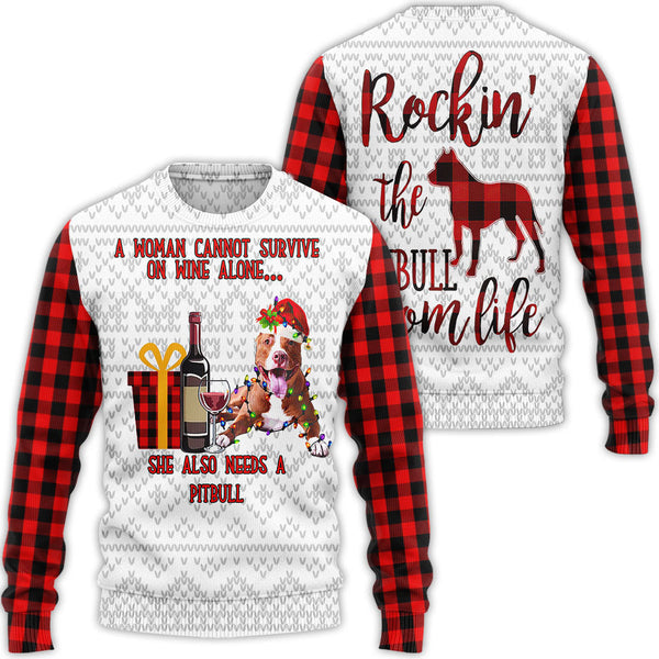 Pitbull Dog Wine Christmas Ugly Christmas Sweater | Adult | US1647