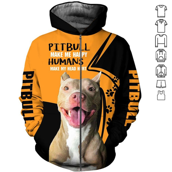 Pitbull Make Me Happy 3D All Over Print | For Men & Women | Adult | HT6225-BehighStyle