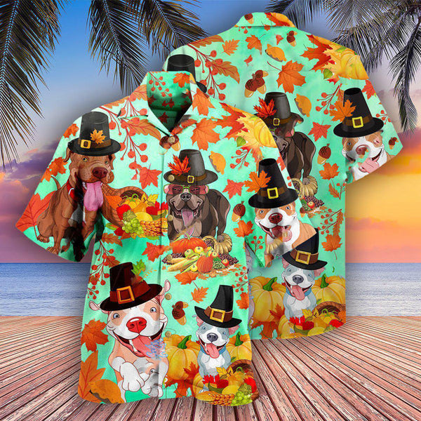 Pitbull Dog Happy Thanksgiving Hawaiian Shirt | HW3377