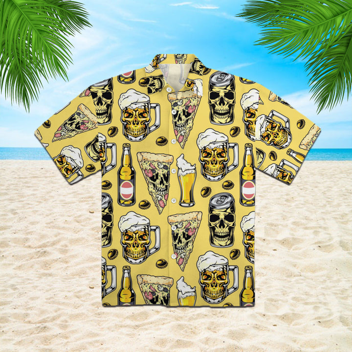 Pizza And Alcoholic Drinks In Glasses Beer Yellow Hawaiian Shirt | For Men & Women | HW894-BehighStyle