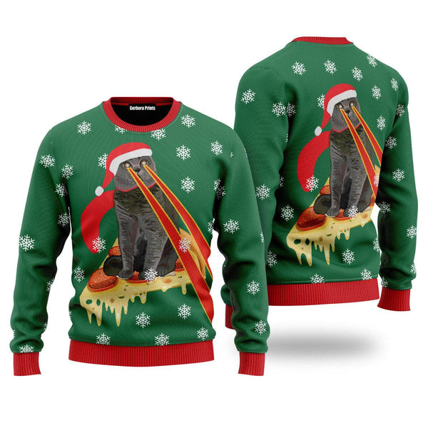 Pizza Cat With Laser Eyes Ugly Christmas Sweater | Adult | US2521
