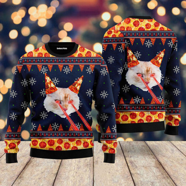 Pizza Cat With Laser Eyes Ugly Christmas Sweater | Adult | US2516