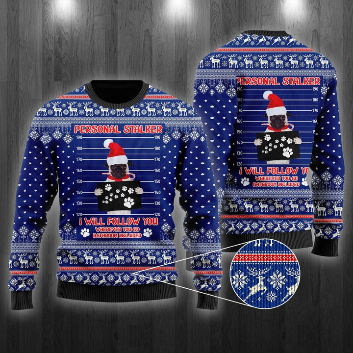 Pug Dog As Santa Claus Personal Stalker Ugly Christmas Sweater | For Men & Women | Adult | US1545-BehighStyle