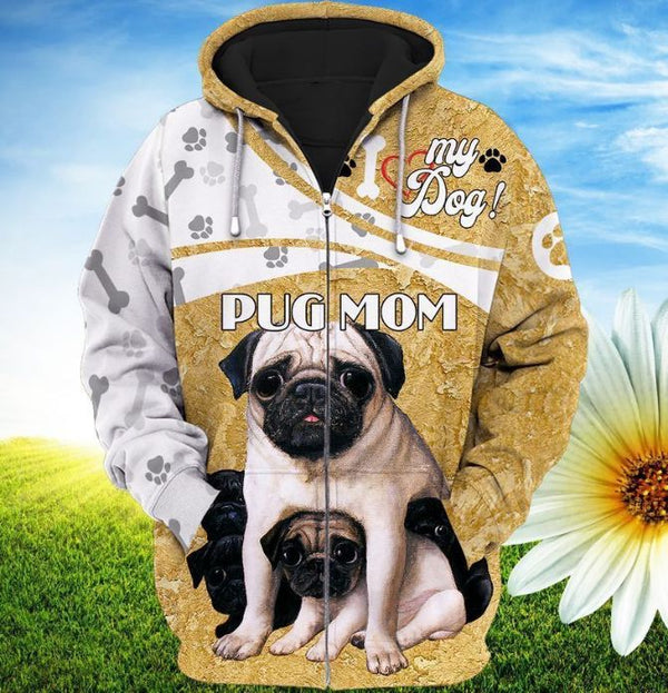 Pug Mom My Dog Fleece Zip Hoodie All Over Print | For Men & Women | FZ177-BehighStyle