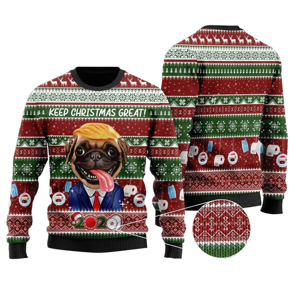 Pug Trump Keep Christmas Great Ugly Christmas Sweater | Adult | US2238